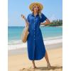 image:imageZeagoo Womens Dresses Casual Summer Short Sleeve Button Down Long Shirt Dresses Swimsuit Beach Cover Ups with PocketsRoyal Blue