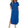 image:imageZeagoo Womens Dresses Casual Summer Short Sleeve Button Down Long Shirt Dresses Swimsuit Beach Cover Ups with PocketsRoyal Blue