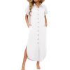 image:imageZeagoo Womens Dresses Casual Summer Short Sleeve Button Down Long Shirt Dresses Swimsuit Beach Cover Ups with PocketsWhite