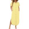 image:imageZeagoo Womens Dresses Casual Summer Short Sleeve Button Down Long Shirt Dresses Swimsuit Beach Cover Ups with PocketsYellow Stripe