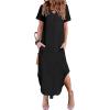 image:imageZeagoo Womens Maxi Summer Dress with Pockets Casual Short Sleeve Sundress Trendy 2026 Curve Hem Long Dress2601 Ablack