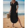 image:imageZeagoo Womens Maxi Summer Dress with Pockets Casual Short Sleeve Sundress Trendy 2026 Curve Hem Long Dress2601 Ablack
