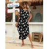 image:imageZeagoo Womens Maxi Summer Dress with Pockets Casual Short Sleeve Sundress Trendy 2026 Curve Hem Long Dress2602 Black Floral
