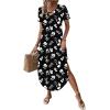 image:imageZeagoo Womens Maxi Summer Dress with Pockets Casual Short Sleeve Sundress Trendy 2026 Curve Hem Long Dress2602 Black Floral