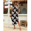 image:imageZeagoo Womens Maxi Summer Dress with Pockets Casual Short Sleeve Sundress Trendy 2026 Curve Hem Long Dress2602 Boho Leaf