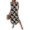 image:imageZeagoo Womens Maxi Summer Dress with Pockets Casual Short Sleeve Sundress Trendy 2026 Curve Hem Long Dress2602 Boho Leaf