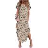 image:imageZeagoo Womens Maxi Summer Dress with Pockets Casual Short Sleeve Sundress Trendy 2026 Curve Hem Long Dress2602 Brown Flower