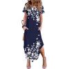 image:imageZeagoo Womens Maxi Summer Dress with Pockets Casual Short Sleeve Sundress Trendy 2026 Curve Hem Long Dress2602 Navy Floral