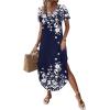 image:imageZeagoo Womens Maxi Summer Dress with Pockets Casual Short Sleeve Sundress Trendy 2026 Curve Hem Long Dress2602 Navy Floral