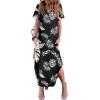 image:imageZeagoo Womens Maxi Summer Dress with Pockets Casual Short Sleeve Sundress Trendy 2026 Curve Hem Long DressBlackleafprinted