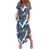 image:imageZeagoo Womens Maxi Summer Dress with Pockets Casual Short Sleeve Sundress Trendy 2026 Curve Hem Long DressLeafprinted01