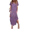 image:imageZeagoo Womens Maxi Summer Dress with Pockets Casual Short Sleeve Sundress Trendy 2026 Curve Hem Long DressPrinted022