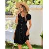 image:imageZeagoo Womens Summer Dress Mini Petal Short Sleeve Dresses Pleated Button Down V Neck Floral Beach Swing Vacation Dress 2026Black