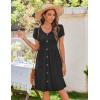 image:imageZeagoo Womens Summer Dress Mini Petal Short Sleeve Dresses Pleated Button Down V Neck Floral Beach Swing Vacation Dress 2026Black