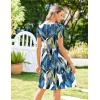 image:imageZeagoo Womens Summer Dress Mini Petal Short Sleeve Dresses Pleated Button Down V Neck Floral Beach Swing Vacation Dress 2026Blue Leaf