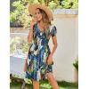 image:imageZeagoo Womens Summer Dress Mini Petal Short Sleeve Dresses Pleated Button Down V Neck Floral Beach Swing Vacation Dress 2026Blue Leaf
