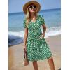 image:imageZeagoo Womens Summer Dress Mini Petal Short Sleeve Dresses Pleated Button Down V Neck Floral Beach Swing Vacation Dress 2026Jh560