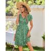 image:imageZeagoo Womens Summer Dress Mini Petal Short Sleeve Dresses Pleated Button Down V Neck Floral Beach Swing Vacation Dress 2026Jh560