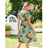 image:imageZeagoo Womens Summer Dress Mini Petal Short Sleeve Dresses Pleated Button Down V Neck Floral Beach Swing Vacation Dress 2026Leaf Blue Red