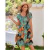 image:imageZeagoo Womens Summer Dress Mini Petal Short Sleeve Dresses Pleated Button Down V Neck Floral Beach Swing Vacation Dress 2026Leaf Blue Red