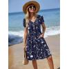 image:imageZeagoo Womens Summer Dress Mini Petal Short Sleeve Dresses Pleated Button Down V Neck Floral Beach Swing Vacation Dress 2026Sf180