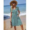 image:imageZeagoo Womens Summer Dress Mini Petal Short Sleeve Dresses Pleated Button Down V Neck Floral Beach Swing Vacation Dress 2026Xh539