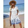 image:imageZeagoo Womens Summer Dress Mini Petal Short Sleeve Dresses Pleated Button Down V Neck Floral Beach Swing Vacation Dress 2026Yg1