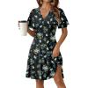 image:imageZeagoo Womens Summer Dresses Wrap V Neck Dress Floral ALine Ruffle Sleeve Casual Sundress with Pockets 2026Black Floral 2