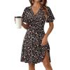 image:imageZeagoo Womens Summer Dresses Wrap V Neck Dress Floral ALine Ruffle Sleeve Casual Sundress with Pockets 2026Black Floral