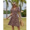image:imageZeagoo Womens Summer Dresses Wrap V Neck Dress Floral ALine Ruffle Sleeve Casual Sundress with Pockets 2026Brown Floral