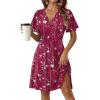 image:imageZeagoo Womens Summer Dresses Wrap V Neck Dress Floral ALine Ruffle Sleeve Casual Sundress with Pockets 2026Red Floral 2