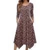 image:imageZeagoo Midi Dresses Women 2026 Spring Dress 34 Sleeve Casual Dresses with Pockets A Line Summer Beach SundressCoffee