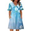 image:imageZeagoo Summer Casual Dresses for Women A Line Sun Dress Ruffle Short Sleeve V Neck Floral Tshirt Dress with PocketsBlue White Floral