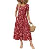 image:imageZeagoo Summer Dresses for Women Flowy Casual Midi Dress Short Sleeve Tiered Dress Beach Vacation Sundresses with PocketsRedfloral