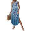 image:imageZeagoo Women Floral Summer Casual Beach Printed Tank Dress with Pockets Pleated Front Long Dress2602 Blue Floral