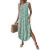 image:imageZeagoo Women Floral Summer Casual Beach Printed Tank Dress with Pockets Pleated Front Long Dress2602 Green Floral