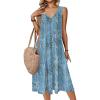 image:imageZeagoo Women Summer Casual Dresses 2026 Sleeveless Midi Pleated Tank Sundress with Pockets V Neck A Line Swing Tshirt DressPlant Blue