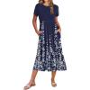 image:imageZeagoo Women Summer Midi A Line Dress Short Sleeve Casual Flowy Tiered Beach Long Sundress with Pockets 2026 Vacation TravelA01navy Blue Floral