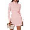 image:imageZeagoo Womens Sexy Bodycon Dress Long Sleeve Slim Fit Turtleneck Dress Solid Color Party Club Dresses Fall Winter 2024Pink