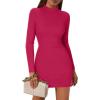 image:imageZeagoo Womens Sexy Bodycon Dress Long Sleeve Slim Fit Turtleneck Dress Solid Color Party Club Dresses Fall Winter 2024Rose