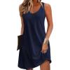 image:imageZeagoo Womens Summer Dress 2026 Loose V Neck Sleeveless Sundresses Swimsuit Coverup with Pockets Floral Tank DressesNavy Blue
