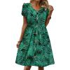 image:imageZeagoo Womens Summer Dress Mini Petal Short Sleeve Dresses Pleated Button Down V Neck Floral Beach Swing Vacation Dress 2026Leaf Green 1