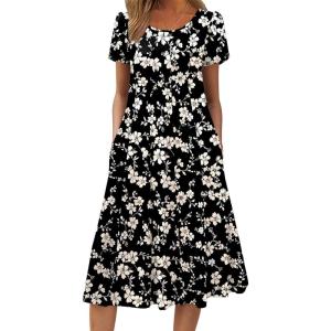 image:imageZEAGOO Womens Casual Dresses for Summer Short Sleeve Flare Midi Dress Loose Flowy Beach Sundress2602 Black Flower
