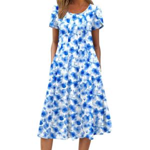 image:imageZEAGOO Womens Casual Dresses for Summer Short Sleeve Flare Midi Dress Loose Flowy Beach Sundress2602 Light Blue Floral