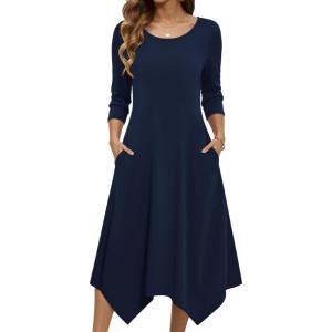 image:imageZeagoo Midi Dresses Women 2026 Spring Dress 34 Sleeve Casual Dresses with Pockets A Line Summer Beach SundressDark Blue