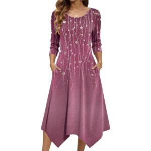 image:imageZeagoo Midi Dresses Women 2026 Spring Dress 34 Sleeve Casual Dresses with Pockets A Line Summer Beach SundressFloral Purple