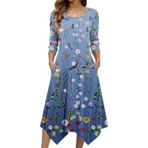 image:imageZeagoo Midi Dresses Women 2026 Spring Dress 34 Sleeve Casual Dresses with Pockets A Line Summer Beach SundressGradient Blue
