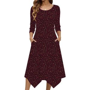 image:imageZeagoo Midi Dresses Women 2026 Spring Dress 34 Sleeve Casual Dresses with Pockets A Line Summer Beach SundressLeopard