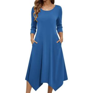 image:imageZeagoo Midi Dresses Women 2026 Spring Dress 34 Sleeve Casual Dresses with Pockets A Line Summer Beach SundressNavy