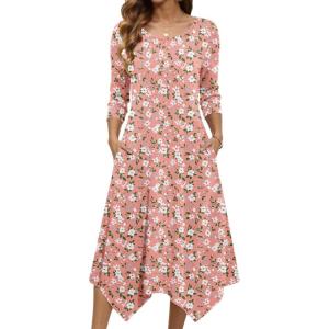 image:imageZeagoo Midi Dresses Women 2026 Spring Dress 34 Sleeve Casual Dresses with Pockets A Line Summer Beach SundressPink Floral
